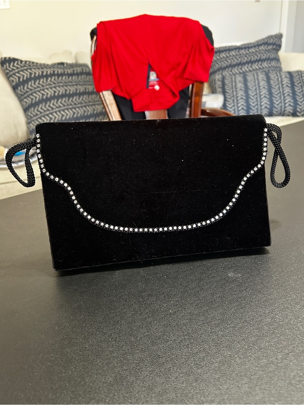 VTG Carla Marchi Black Velvet Rhinestone Evening Clutch and Crossbody